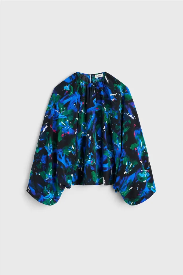 Marylin Silk Floral Blouse Black Cobalt Women Rodebjer Sets and Suits