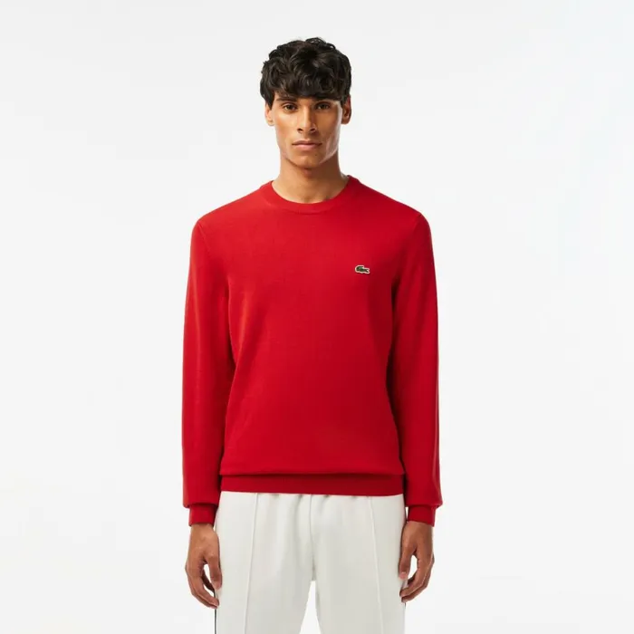 Matching Sets Men Lacoste Crew Neck Cotton Sweater Red 240