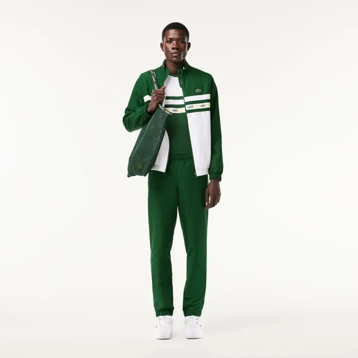 Matching Sets Men Lacoste Men039s Logo Stripe Tennis Sweatsuit Green White 291