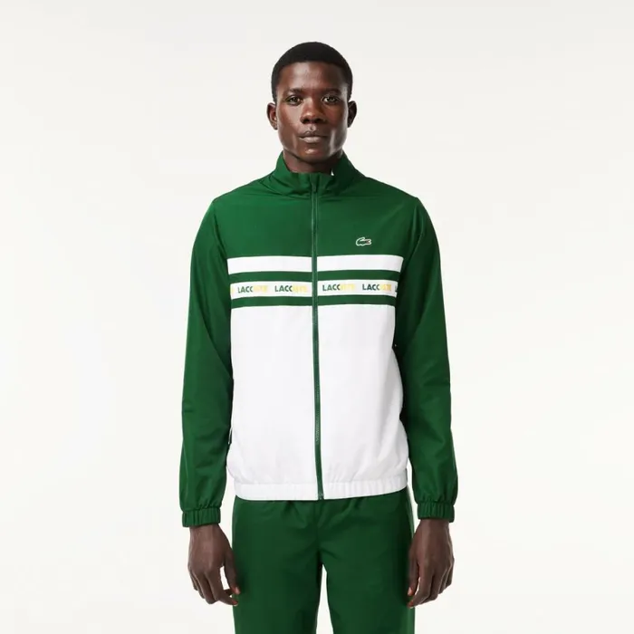 Matching Sets Men Lacoste Men039s Logo Stripe Tennis Sweatsuit Green White 291