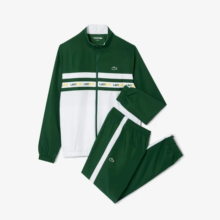 Matching Sets Men Lacoste Men039s Logo Stripe Tennis Sweatsuit Green White 291