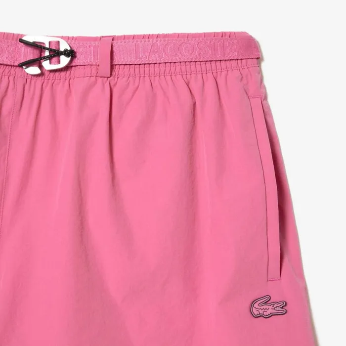 Matching Sets Men Lacoste Mens QuickDry Logo Stripe Swim Trunks Bubblegum Pink 2r3