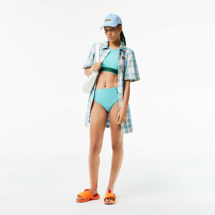 Matching Sets Women Lacoste Womens Technical Jersey Swim Briefs Turquoise Bvg