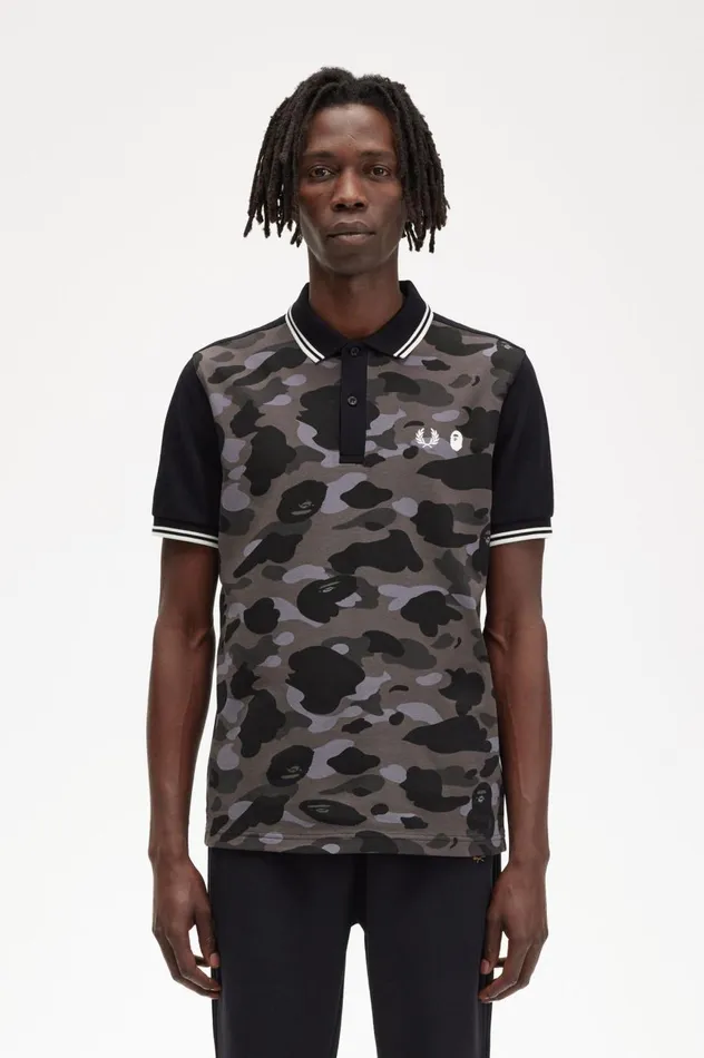 Men A Bathing ApeCamouflage Shirt Black Fred Perry Polo Shirts