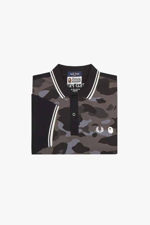 Men A Bathing ApeCamouflage Shirt Black Fred Perry Polo Shirts