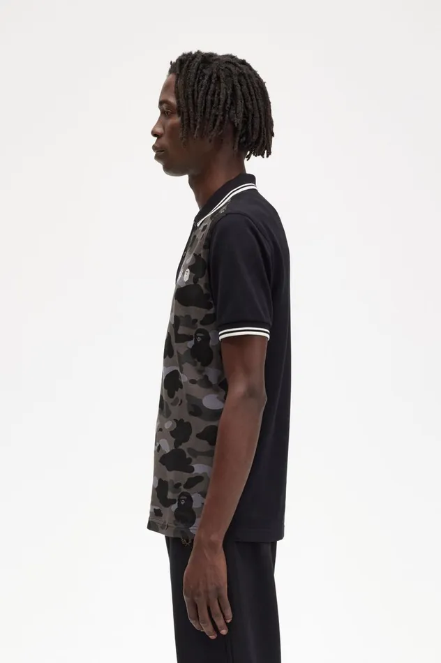 Men A Bathing ApeCamouflage Shirt Black Fred Perry Polo Shirts