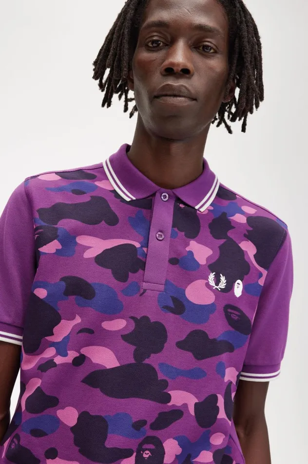 Men A Bathing ApeCamouflage Shirt Black Fred Perry Polo Shirts