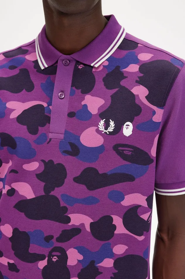 Men A Bathing ApeCamouflage Shirt Black Fred Perry Polo Shirts