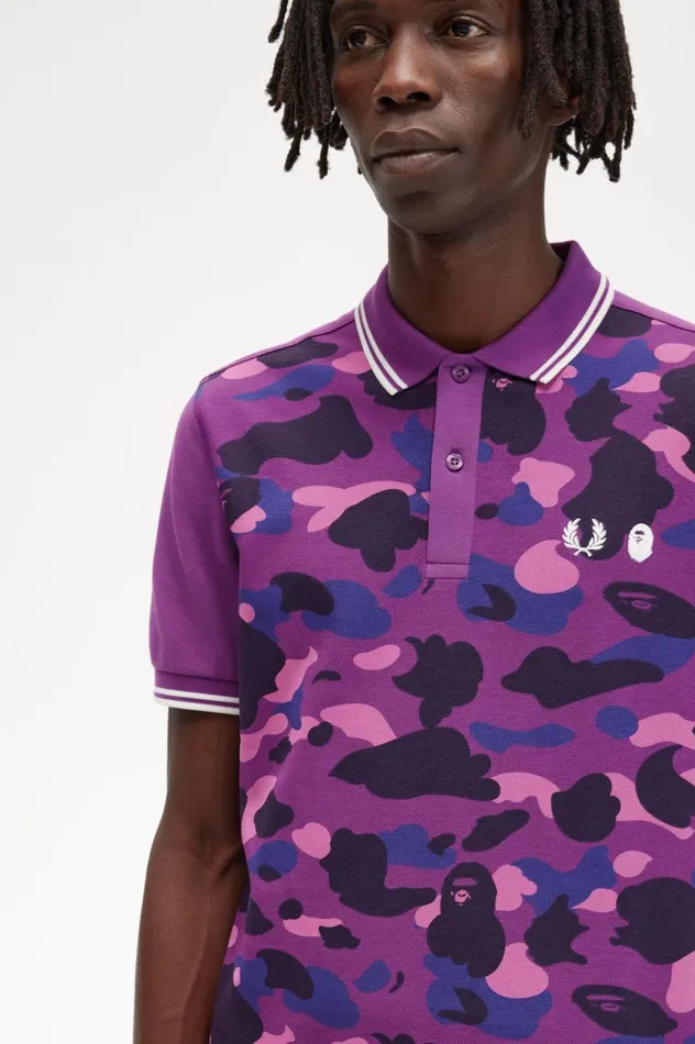 Men A Bathing ApeCamouflage Shirt Black Fred Perry Polo Shirts