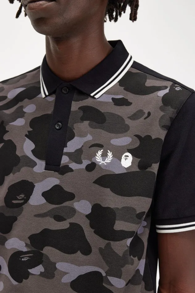 Men A Bathing ApeCamouflage Shirt Black Fred Perry Polo Shirts