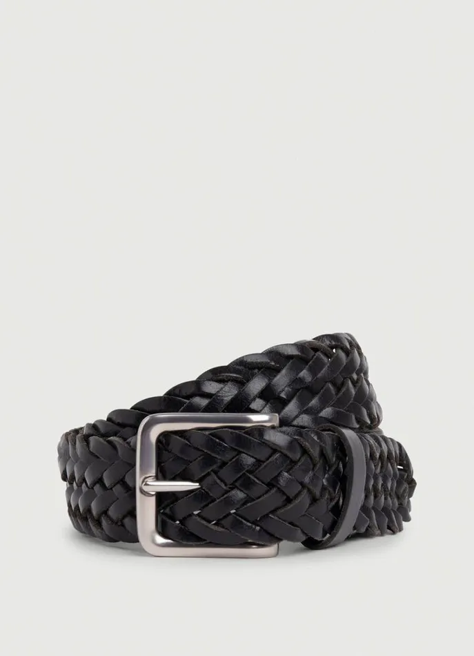 Men Belts Hackett London Brown Leather Braided Belt Black