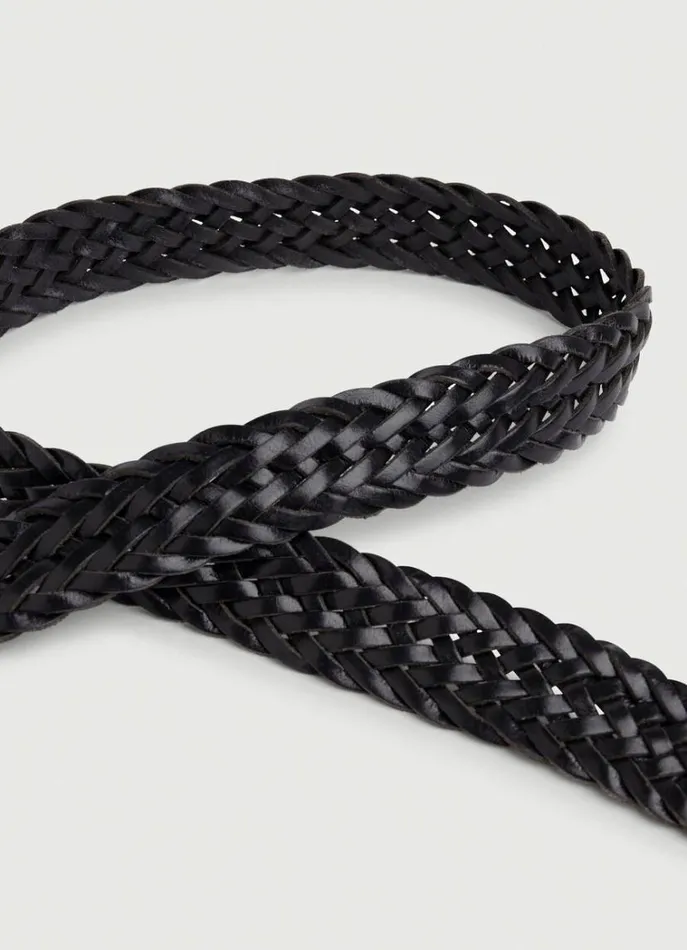 Men Belts Hackett London Brown Leather Braided Belt Black