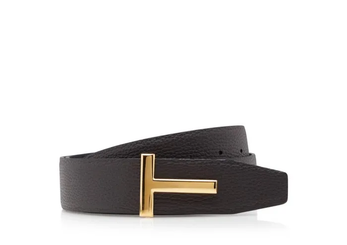 Men Belts Tom Ford Soft Grain Leather T Icon Belt Brown Black