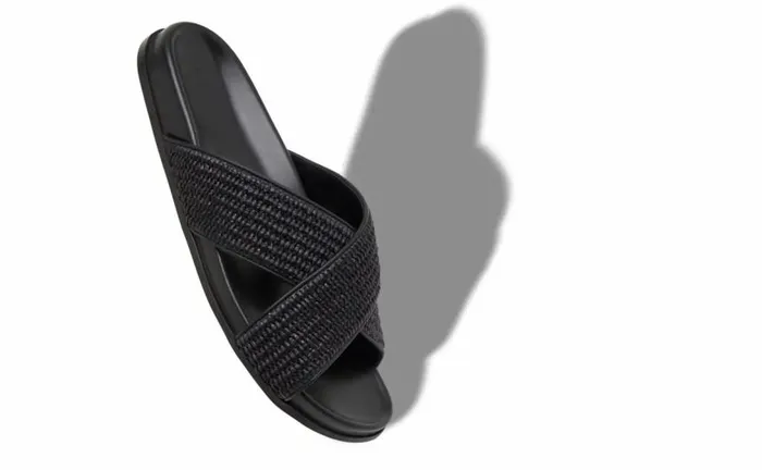 Men Black Natural Weave Flat Sandals Manolo Blahnik Sandals