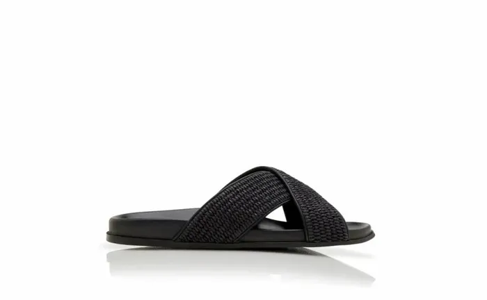 Men Black Natural Weave Flat Sandals Manolo Blahnik Sandals