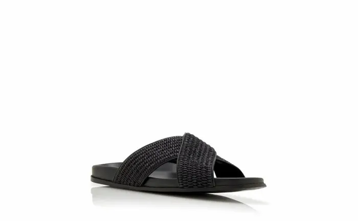 Men Black Natural Weave Flat Sandals Manolo Blahnik Sandals