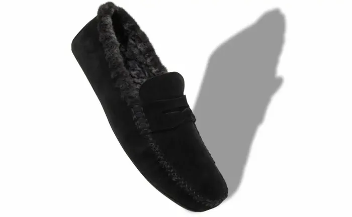 Men Black Suede Shearling Lined Loafers Manolo Blahnik Gifts For Him