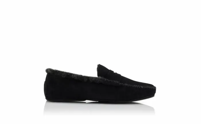 Men Black Suede Shearling Lined Loafers Manolo Blahnik Gifts For Him