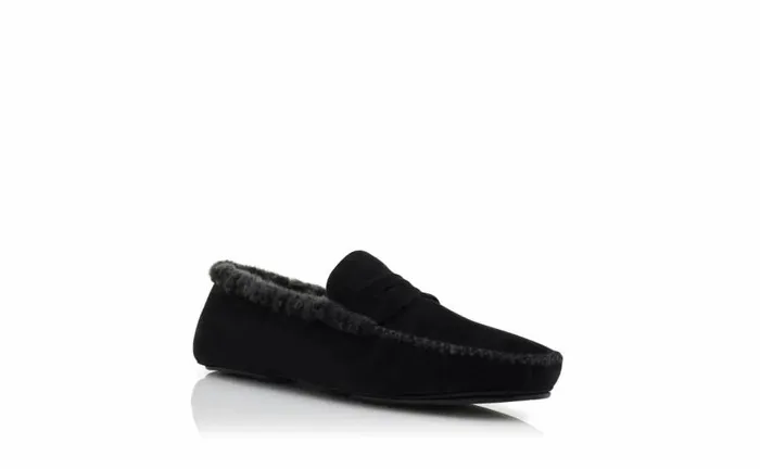 Men Black Suede Shearling Lined Loafers Manolo Blahnik Gifts For Him