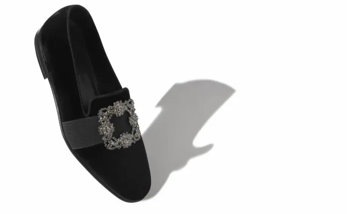 Men Black Velvet Jewelled Buckle Loafers Manolo Blahnik Loafers