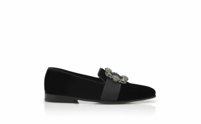 Men Black Velvet Jewelled Buckle Loafers Manolo Blahnik Loafers