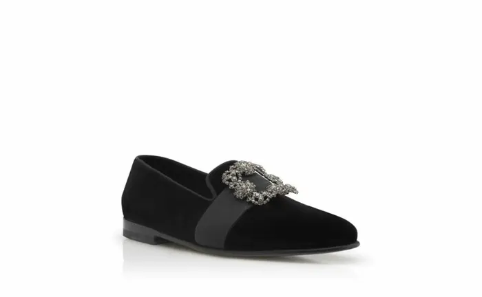 Men Black Velvet Jewelled Buckle Loafers Manolo Blahnik Loafers
