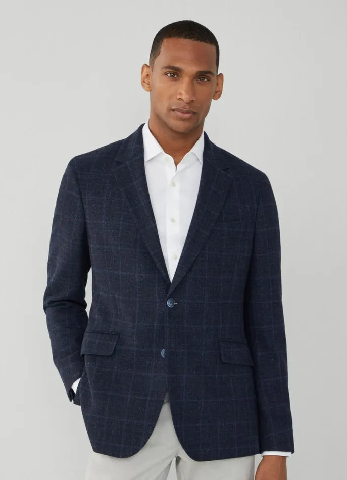 Men Blazers Hackett London Windowpane Check Blazer Navyblue