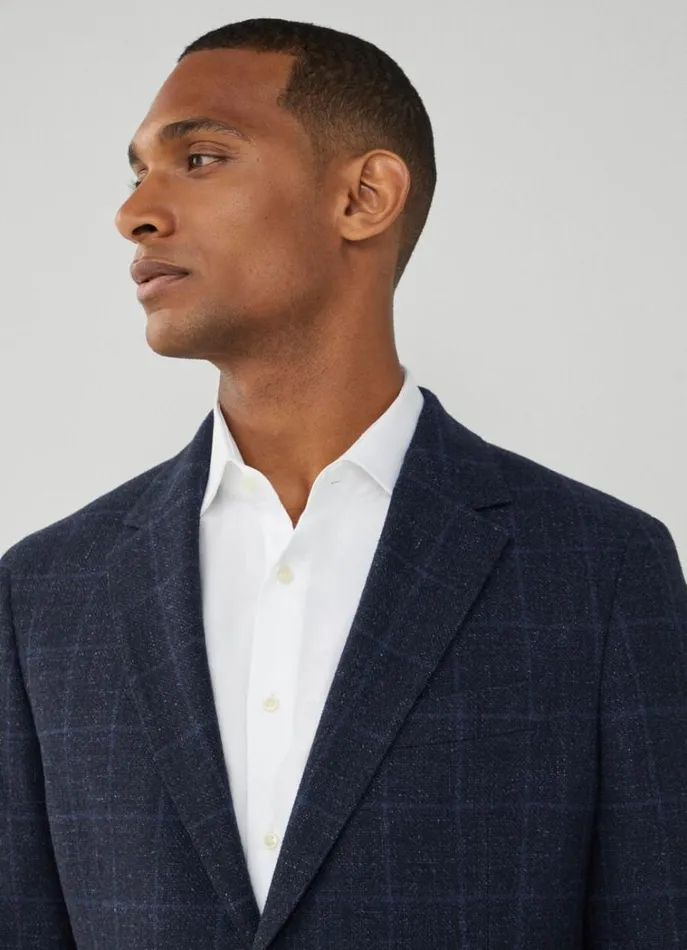 Men Blazers Hackett London Windowpane Check Blazer Navyblue