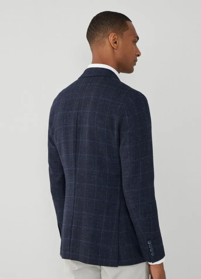 Men Blazers Hackett London Windowpane Check Blazer Navyblue