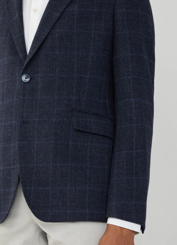 Men Blazers Hackett London Windowpane Check Blazer Navyblue