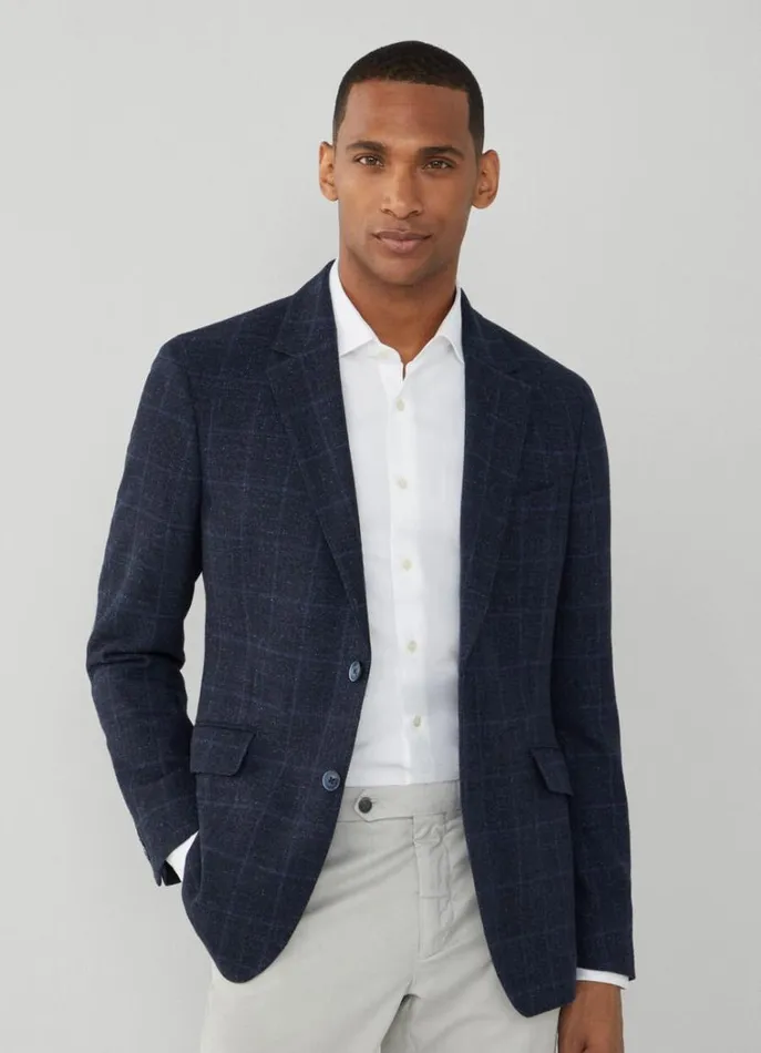 Men Blazers Hackett London Windowpane Check Blazer Navyblue