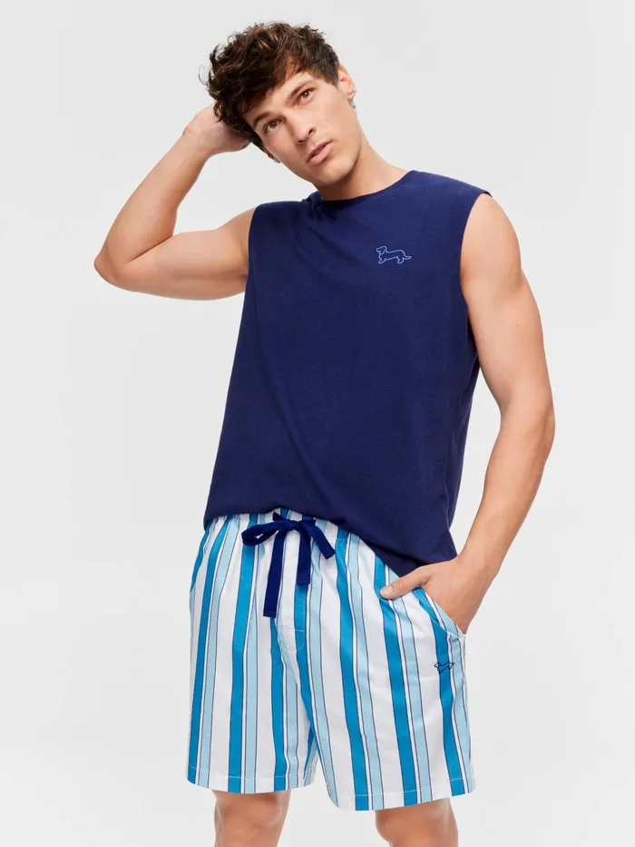 Men Blue Stripe Mid Short Multi Peter Alexander Shorts