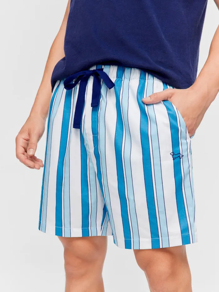 Men Blue Stripe Mid Short Multi Peter Alexander Shorts