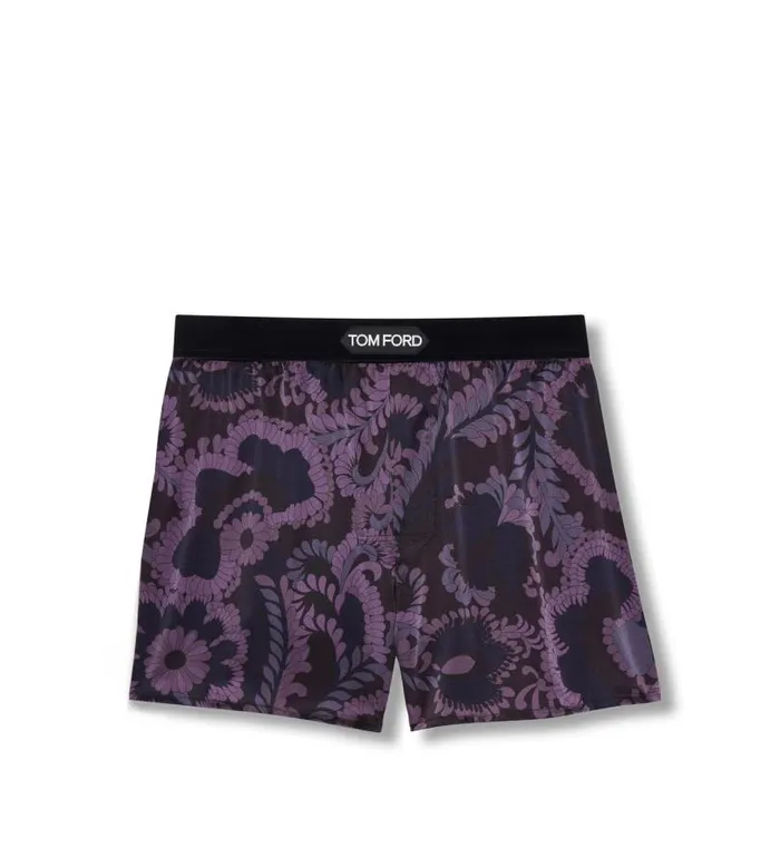 Men BOXERS Tom Ford 70S Paisley Floral Silk Boxers Deep Purple