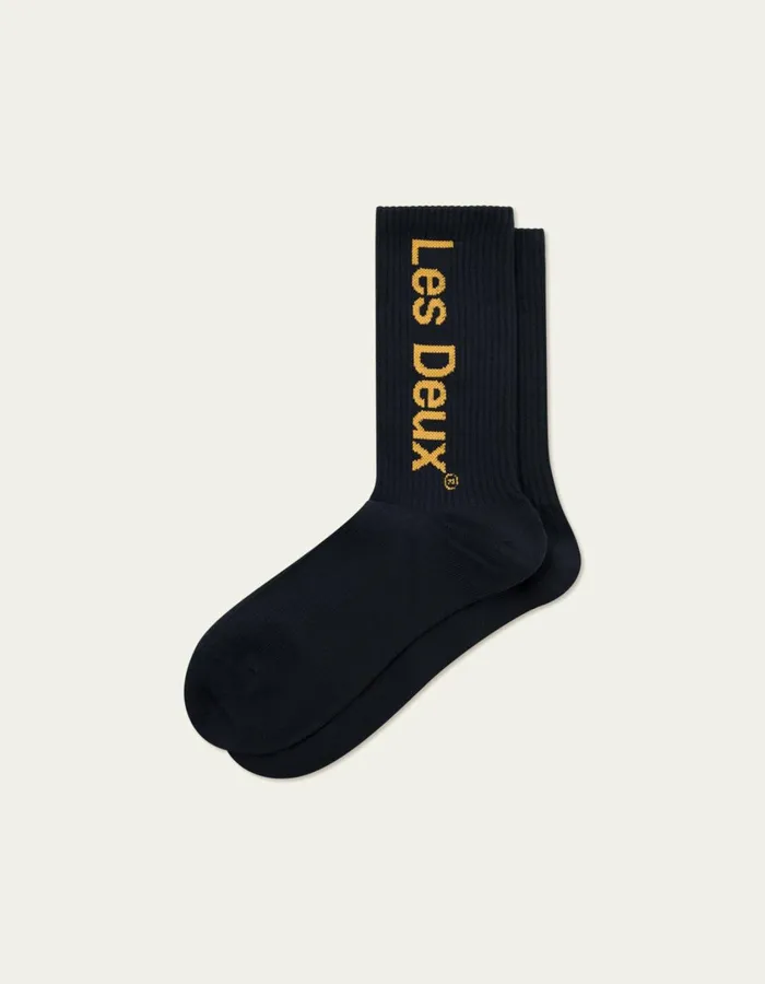 Men Brody Rib Socks 2Pack 8211 Dark NavyMustard Yellow Les Deux Underwear