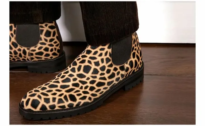 Men Brown Calf Hair Animal Print Ankle Boots Manolo Blahnik Gifts For Him