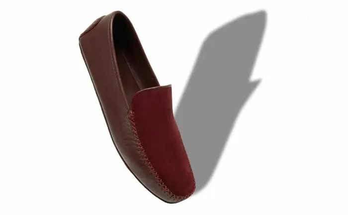 Men Burgundy Nappa Leather And Suede Driving Shoes Manolo Blahnik Loafers