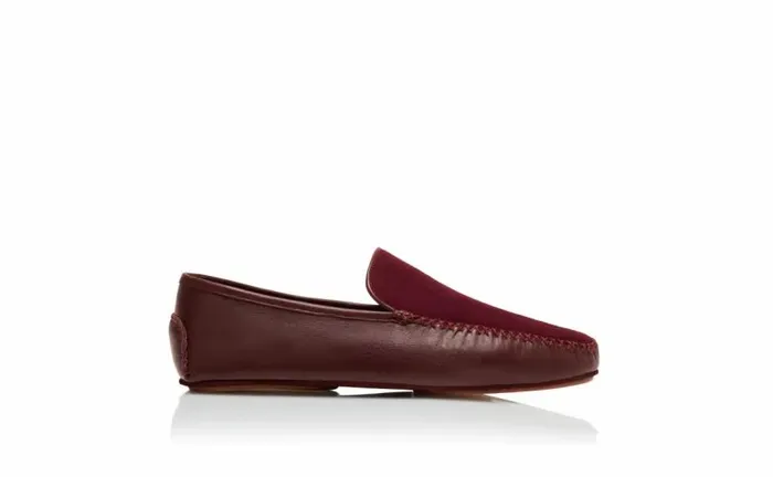 Men Burgundy Nappa Leather And Suede Driving Shoes Manolo Blahnik Loafers
