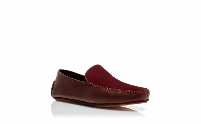 Men Burgundy Nappa Leather And Suede Driving Shoes Manolo Blahnik Loafers