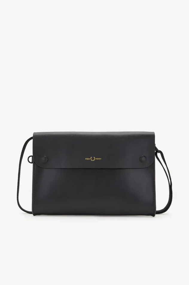 Men Burnished Leather Sacoche Bag Black Fred Perry Bags