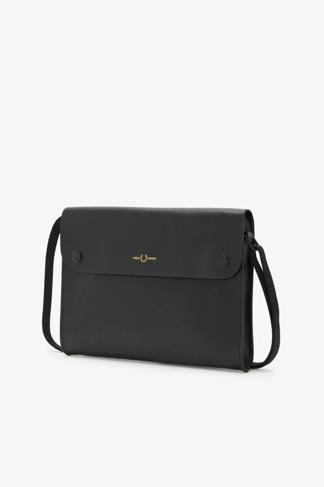 Men Burnished Leather Sacoche Bag Black Fred Perry Bags