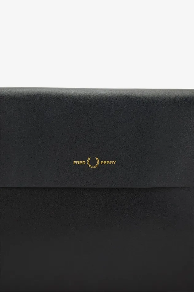 Men Burnished Leather Sacoche Bag Black Fred Perry Bags