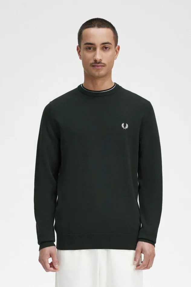Men Classic Crew Neck Jumper Night Green Fred Perry Knitwear