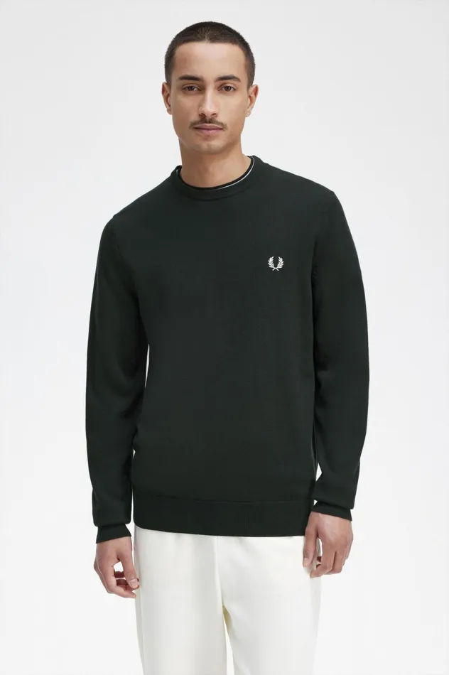 Men Classic Crew Neck Jumper Night Green Fred Perry Knitwear