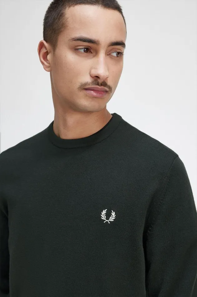 Men Classic Crew Neck Jumper Night Green Fred Perry Knitwear