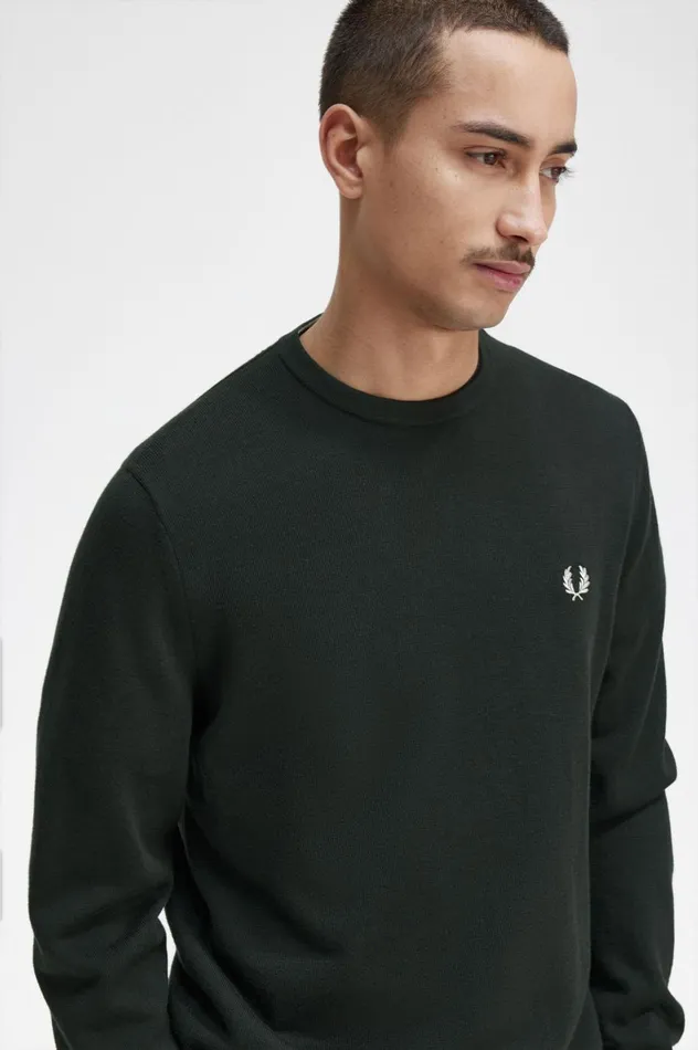Men Classic Crew Neck Jumper Night Green Fred Perry Knitwear