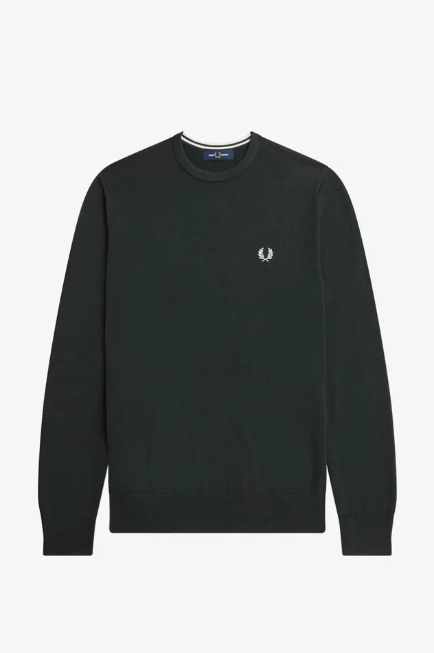 Men Classic Crew Neck Jumper Night Green Fred Perry Knitwear