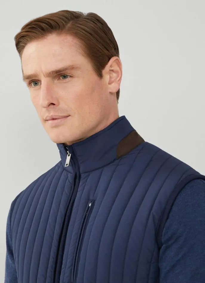 Men Coats and Jackets Hackett London Padded Hybrid Gilet Navy Blazer