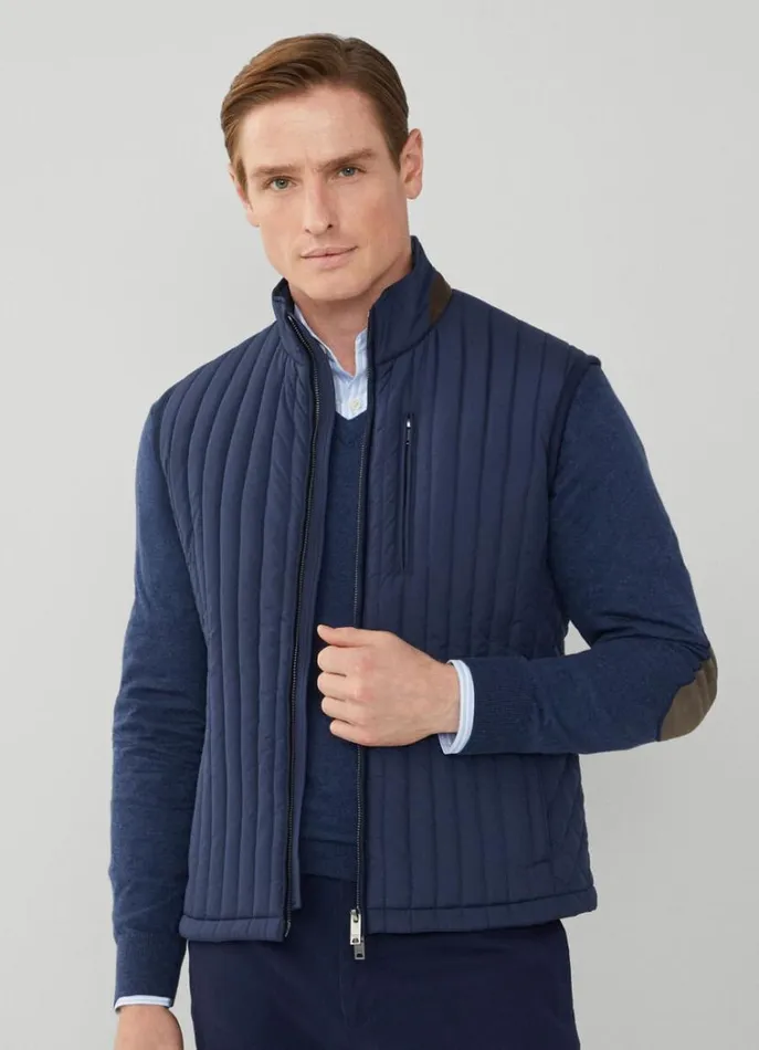Men Coats and Jackets Hackett London Padded Hybrid Gilet Navy Blazer
