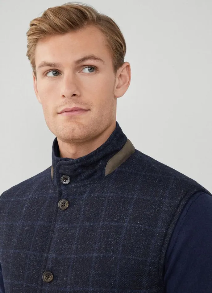 Men Coats and Jackets Hackett London Reversible Wool And Nylon Gilet Navy